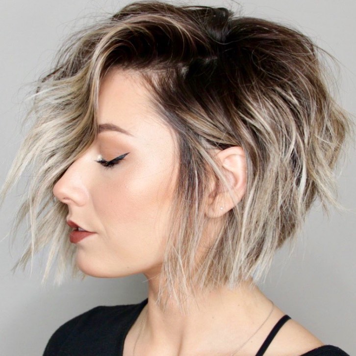 Messy Stacked Bob with Side Part