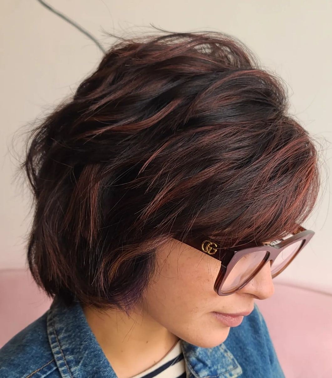 Sharp Texturized Pixie with Auburn Highlights