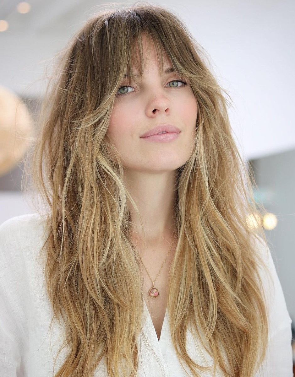 Messy Blonde Locks with Feathered Fringe