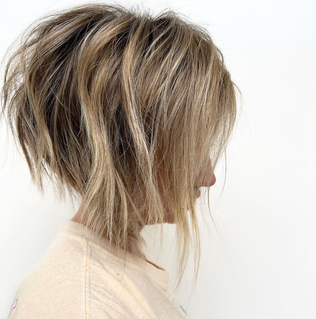 Short Messy Inverted Bob with Highlights