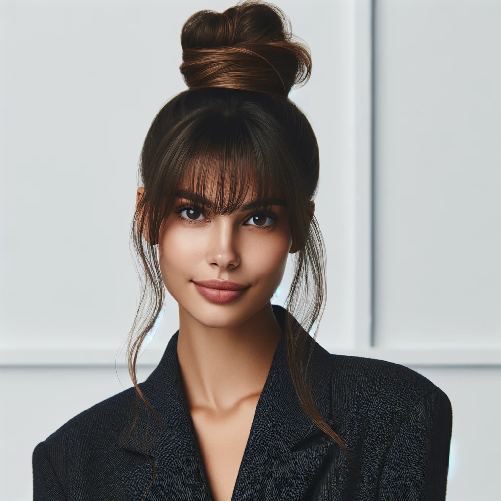 Half-Up Top Knot with Layered Bangs