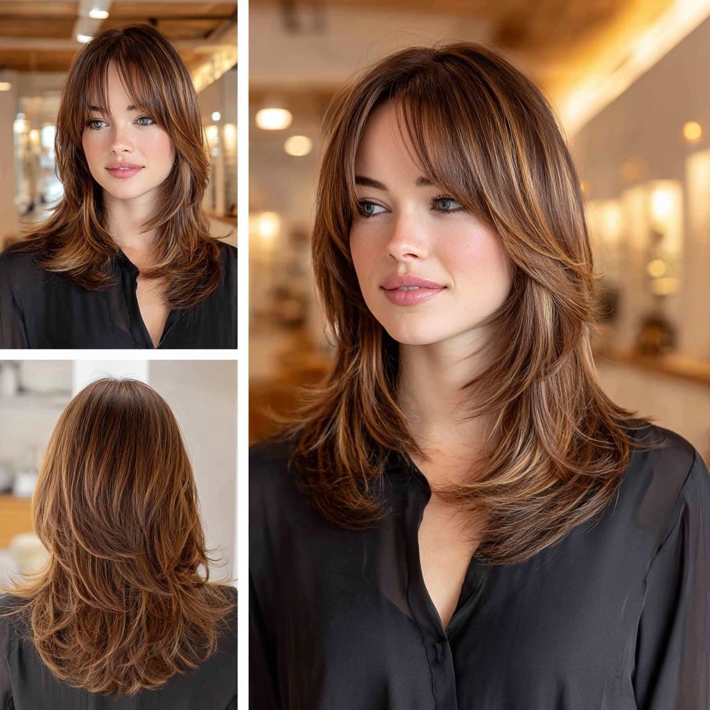 Chestnut Layered Bangs Hair