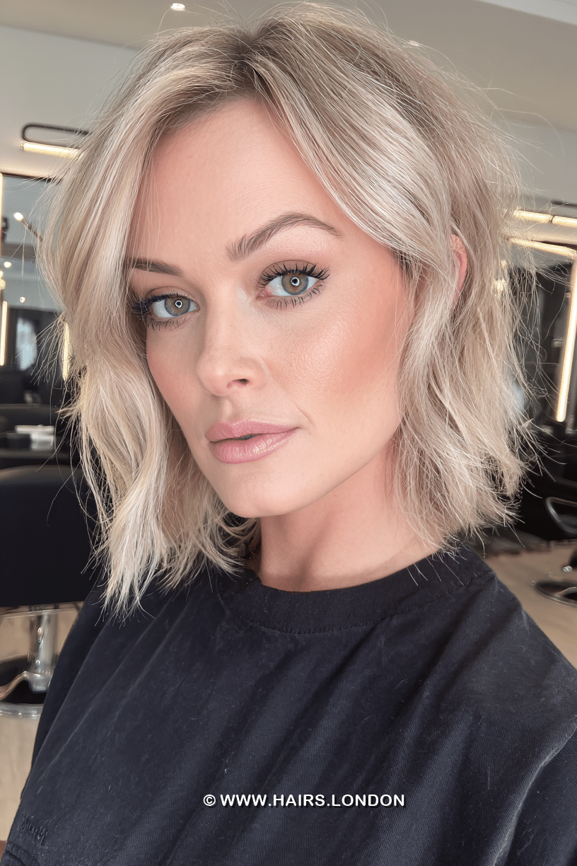 Cool Beige Blonde Textured Lob Hair