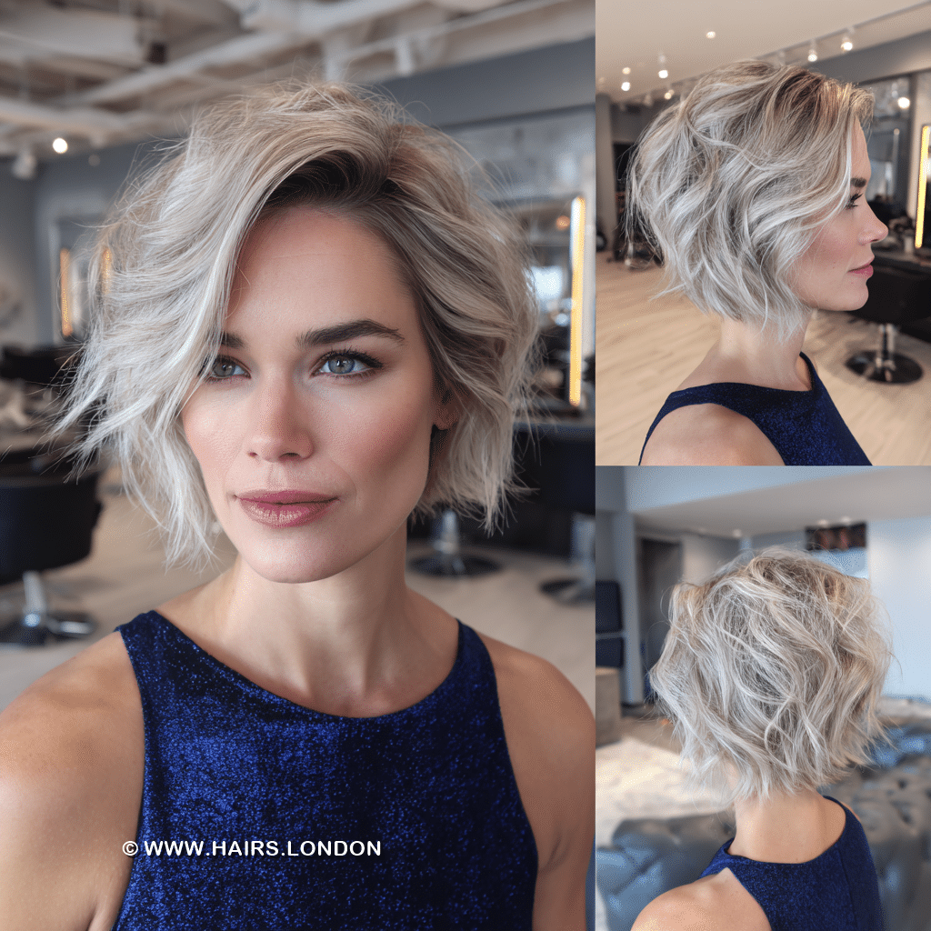 Icy Champagne Blonde Textured Lob Hair
