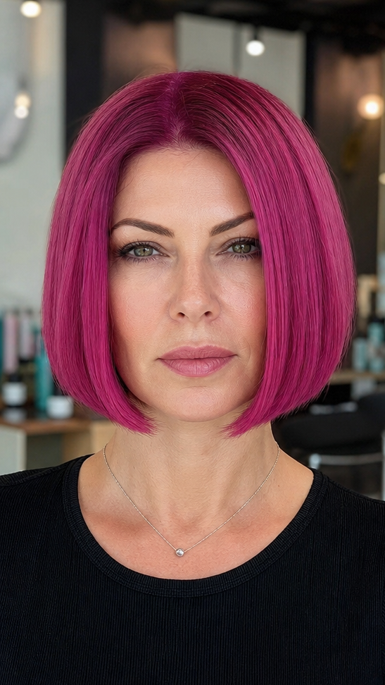 34 Chic Angled Bob Haircuts for Thick Hair to Feel Lighter Vibrant Orchid Fuchsia Hair