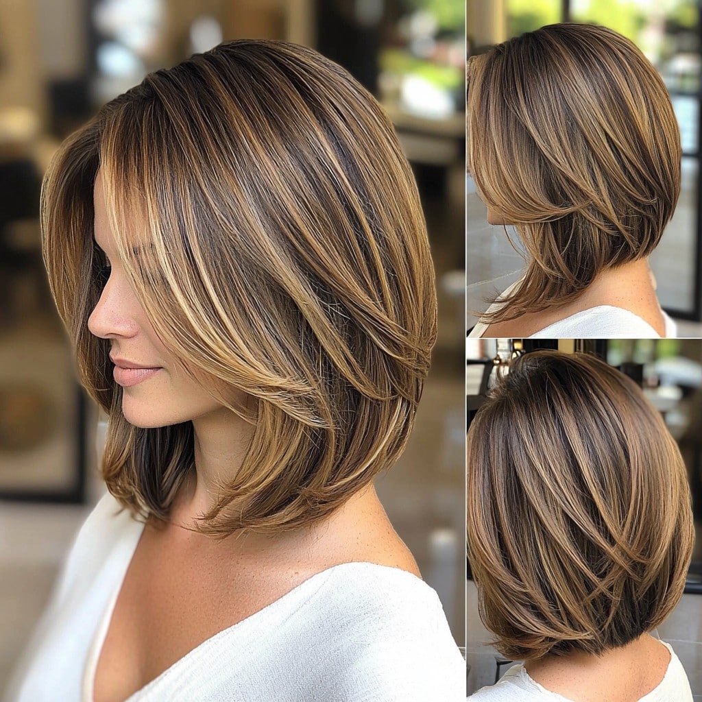 Caramel Bronde Layered Bob Hair