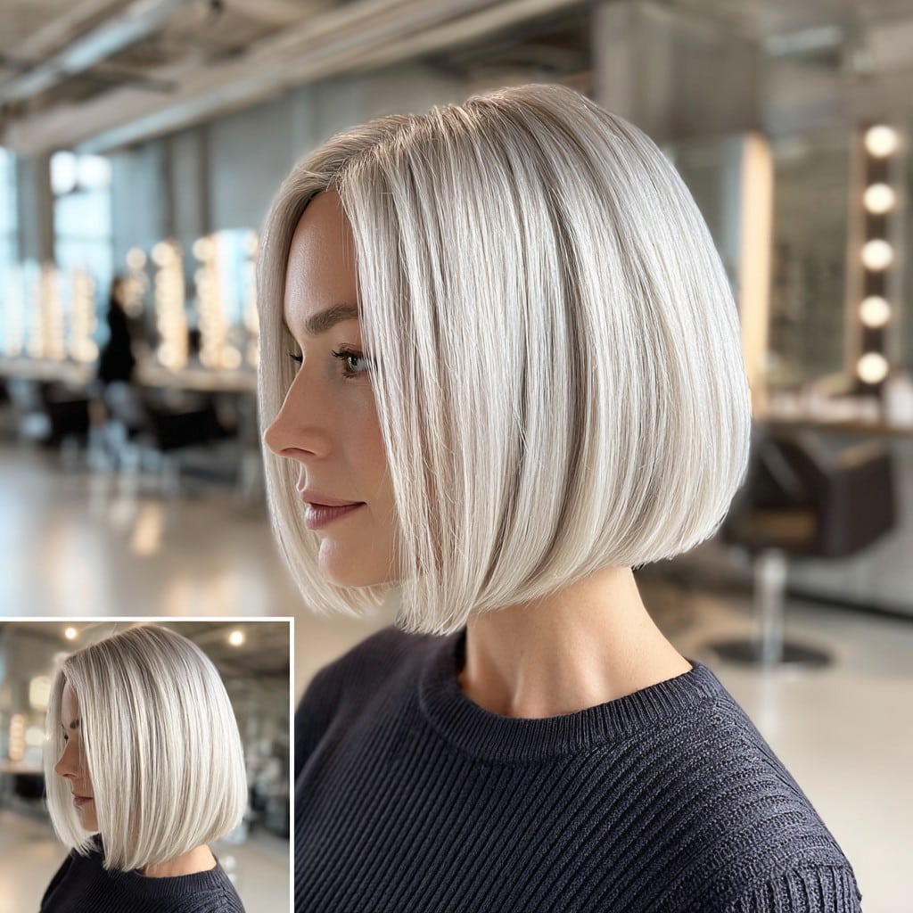 Icy Platinum Angled Bob Hair