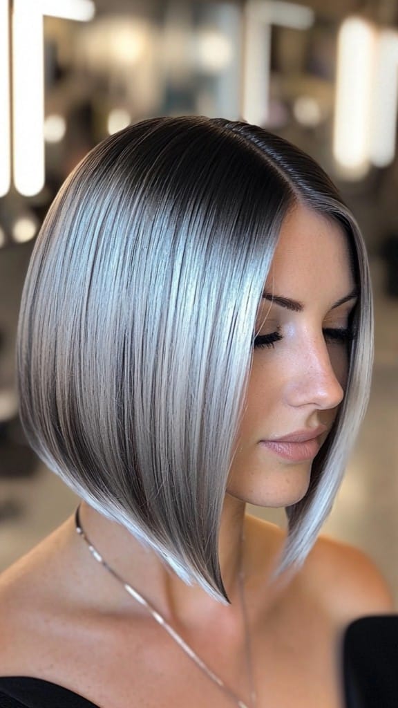 Silver Ombre Angled Bob Hair