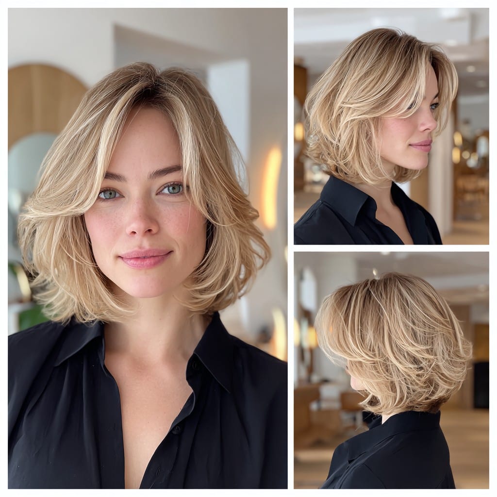 Soft Blonde Butterfly Bob Hair
