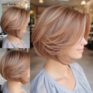Soft Rose Gold Butterfly Bob Hair