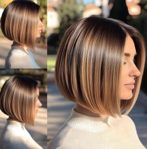 Warm Caramel Highlighted Bob Hair