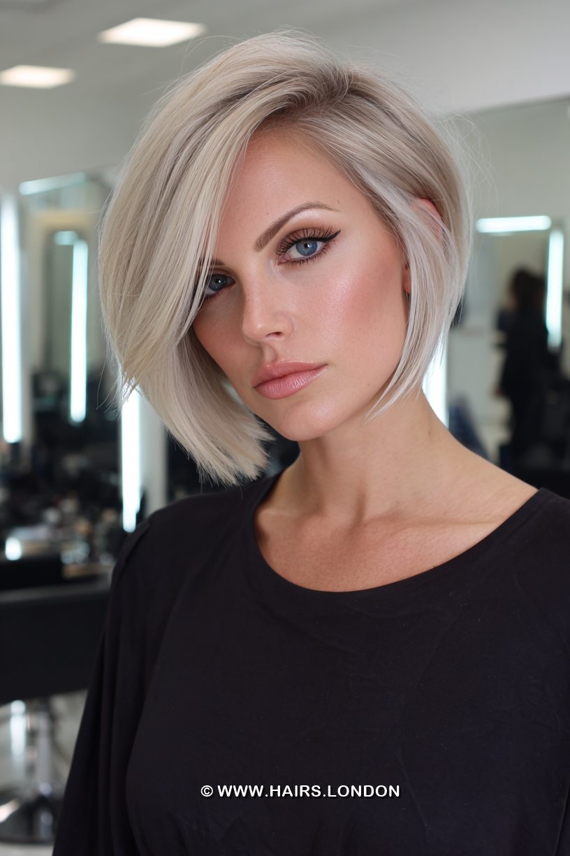 ### Frosted Vanilla Blonde Hair This frosted vanilla blonde shade is the epitome of cool, modern beauty. Soft icy undertones blend seamlessly with creamy blonde hues, creating a luminous, high-shine finish that feels fresh and effortlessly refined. The delicate brightness enhances the precision of the cut while adding a silky, polished glow. Perfect for women who love a clean yet striking blonde, this shade delivers timeless elegance with a contemporary edge. 