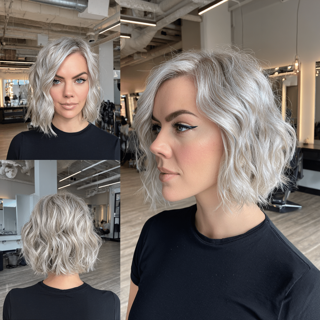 Icy Pearl Blonde Wavy Bob Hair