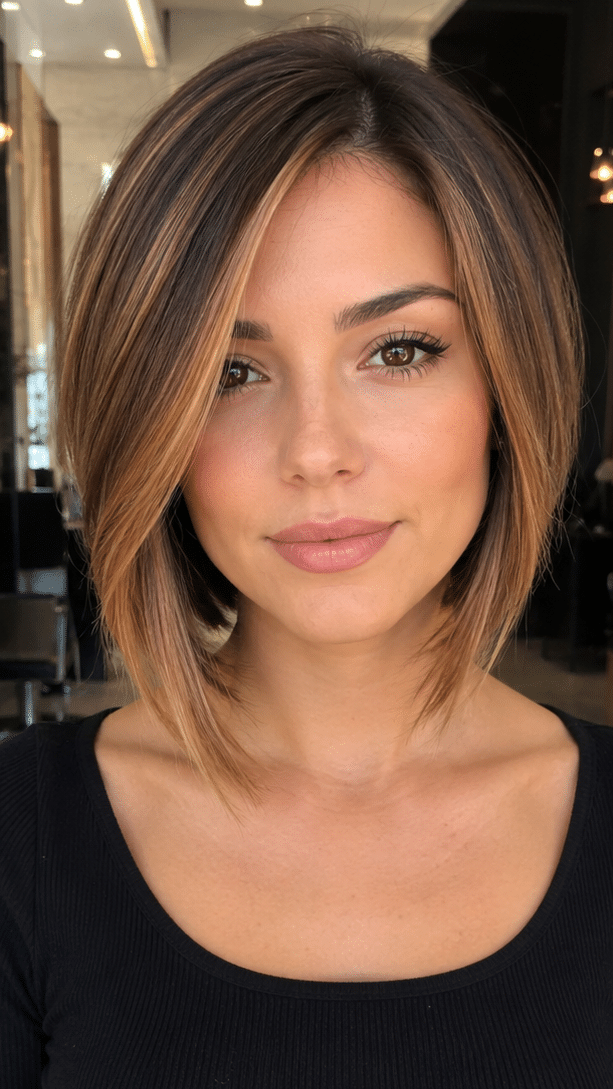 Mocha Caramel Layered Bob Hair