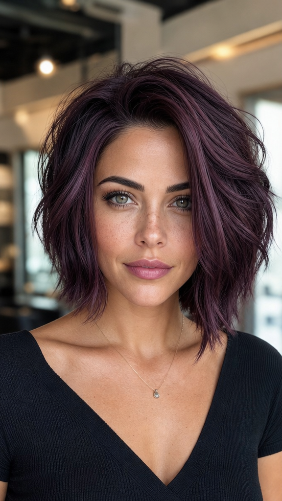 30 Stylish Short Choppy Bobs for a Fresh New Vibe Velvet Plum Purple Hair