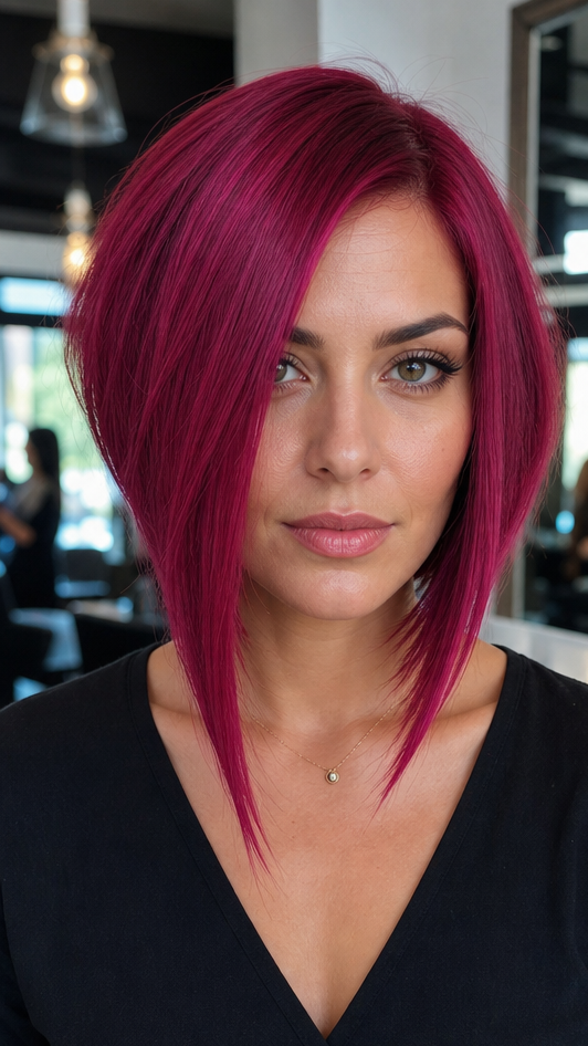 31 Chic Medium Layered Bob Cuts for Shoulder-Length Hair Velvet Magenta Berry Hair