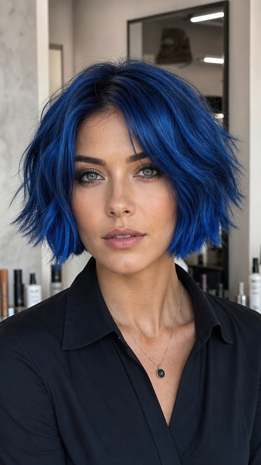 31 Hottest Layered Bob Haircuts of 2026 Electric Sapphire Blue Hair