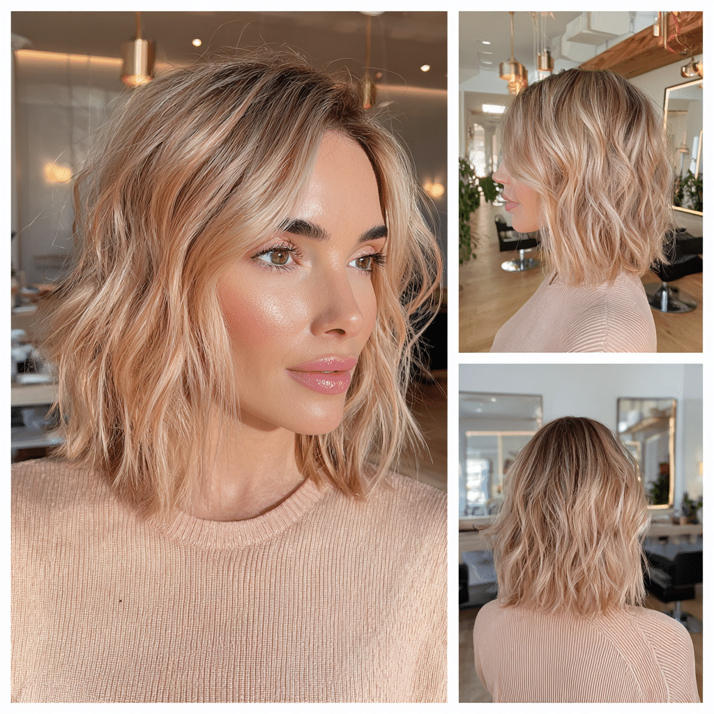 Soft Champagne Blonde Wavy Bob Hair
