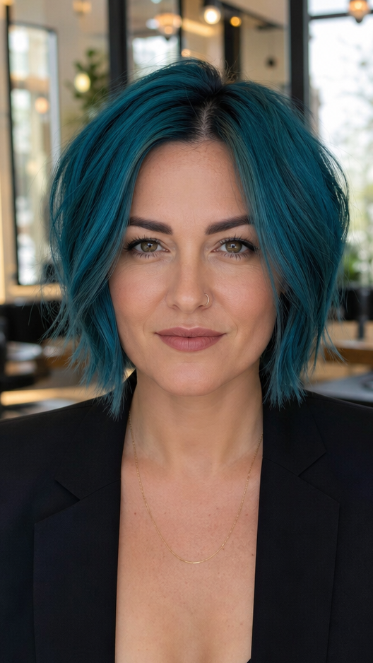 35 Chic Angled Bob Haircuts for Every Face Shape and Hair Type Midnight Teal Fusion Hair