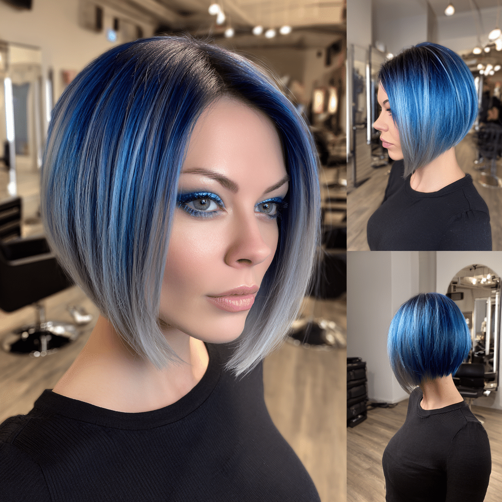 Midnight Blue Silver Ombre Hair
