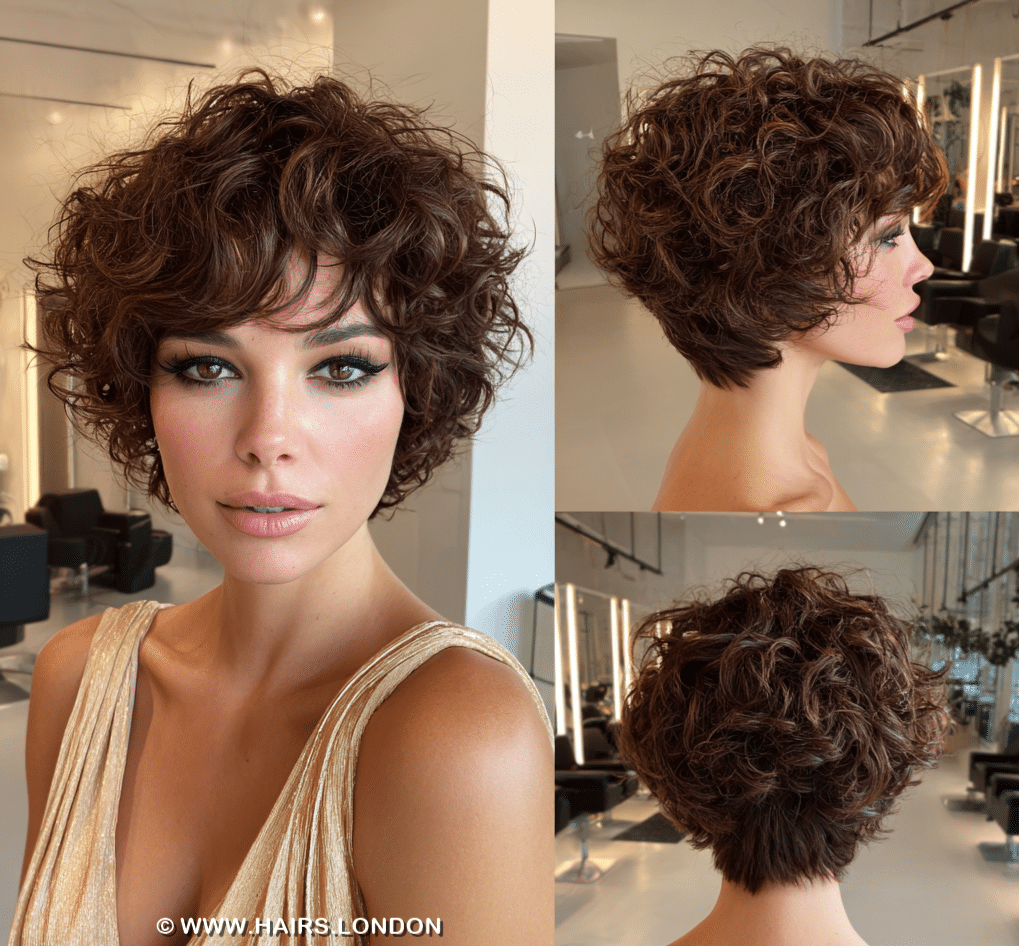 Warm Chestnut Brown Curly Pixie Hair
