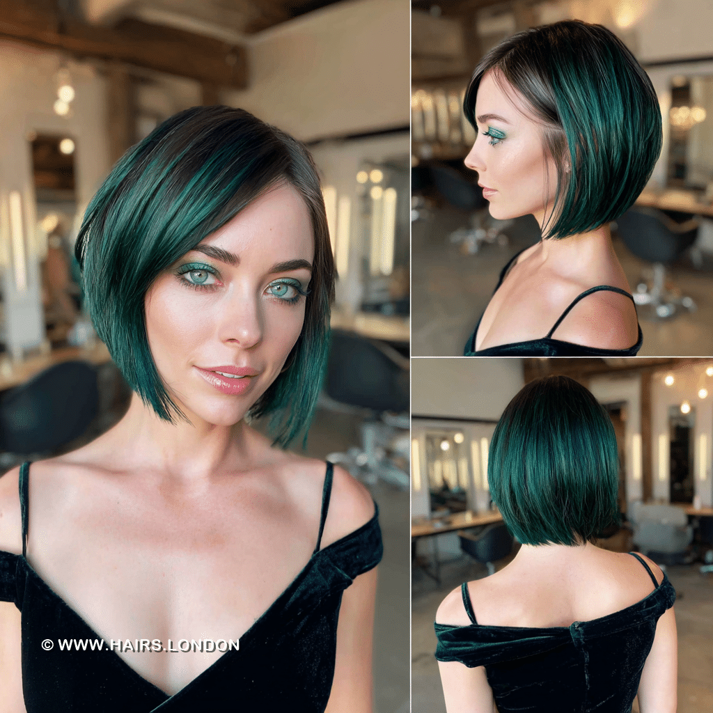 Midnight Teal Melt Bob Hair