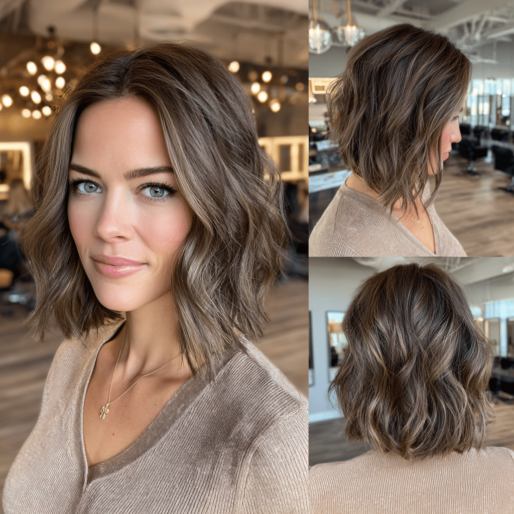 Cool Ash Brown Wavy Bob Hair