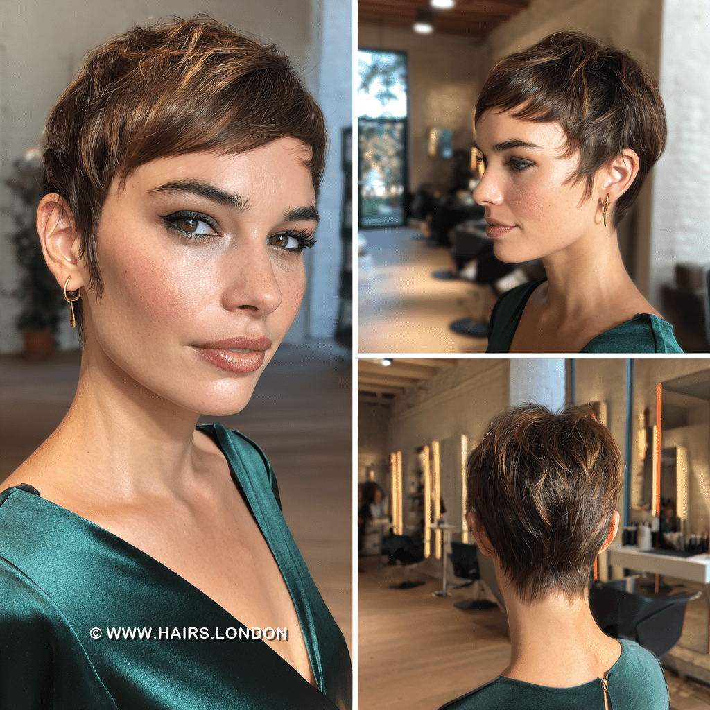 Warm Caramel Brunette Pixie Hair