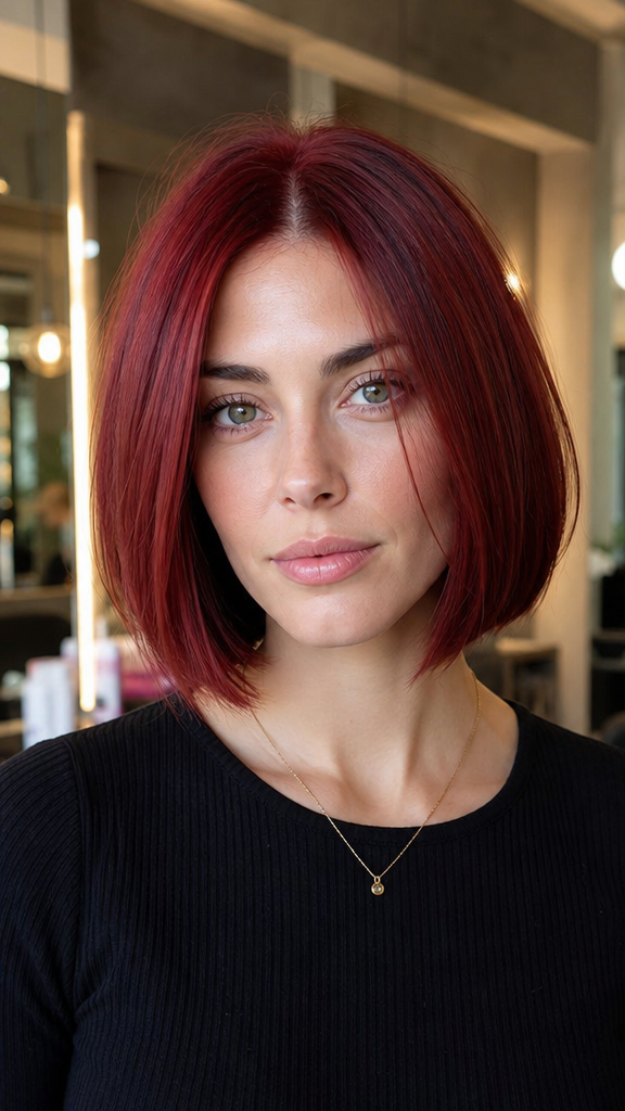 38 Jaw-Length Blunt Bob Cuts That Redefine Style Velvet Crimson Red Hair