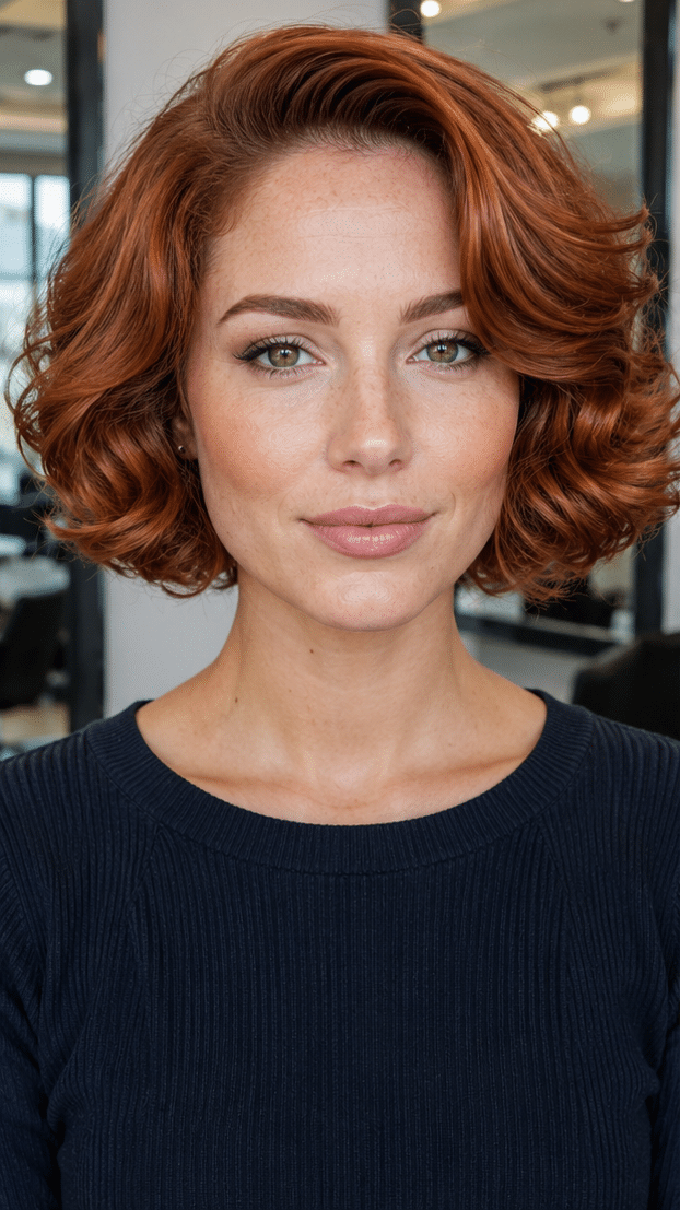 Burnished Copper Curly Bob Hair