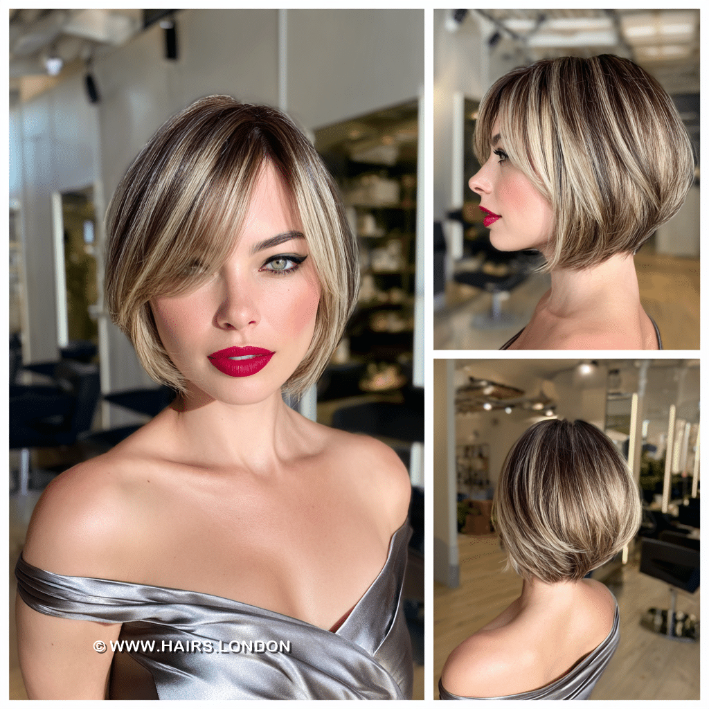Smoky Beige Blonde Angled Bob Hair