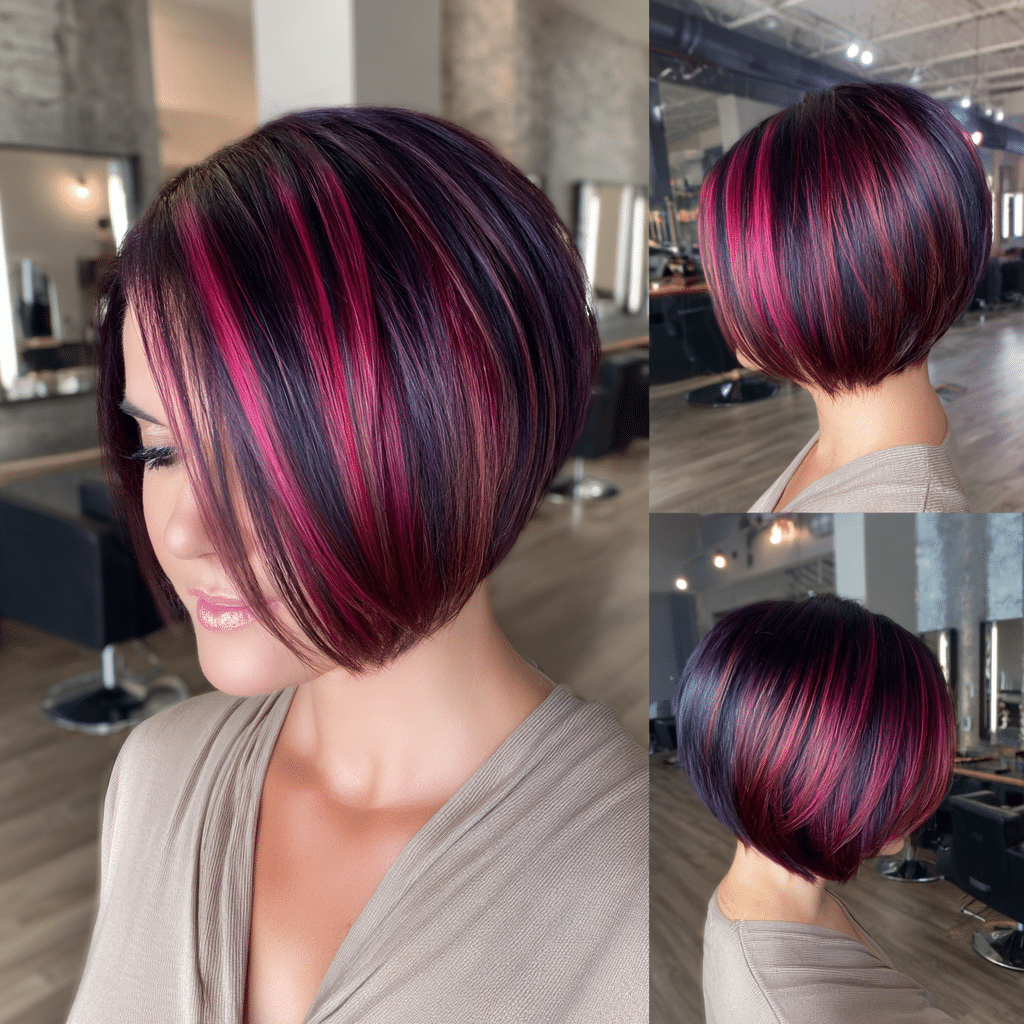 Deep Plum Magenta Highlighted Hair