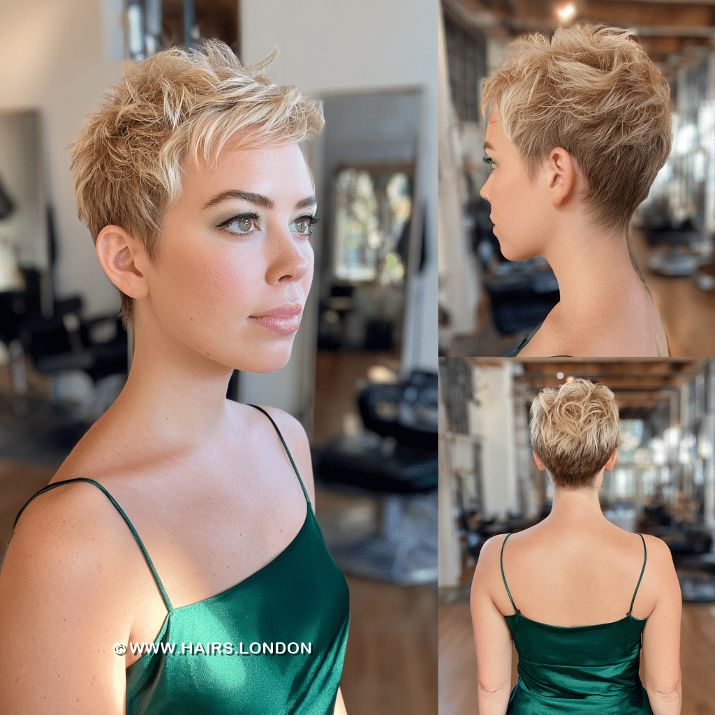 Golden Beige Blonde Pixie Hair