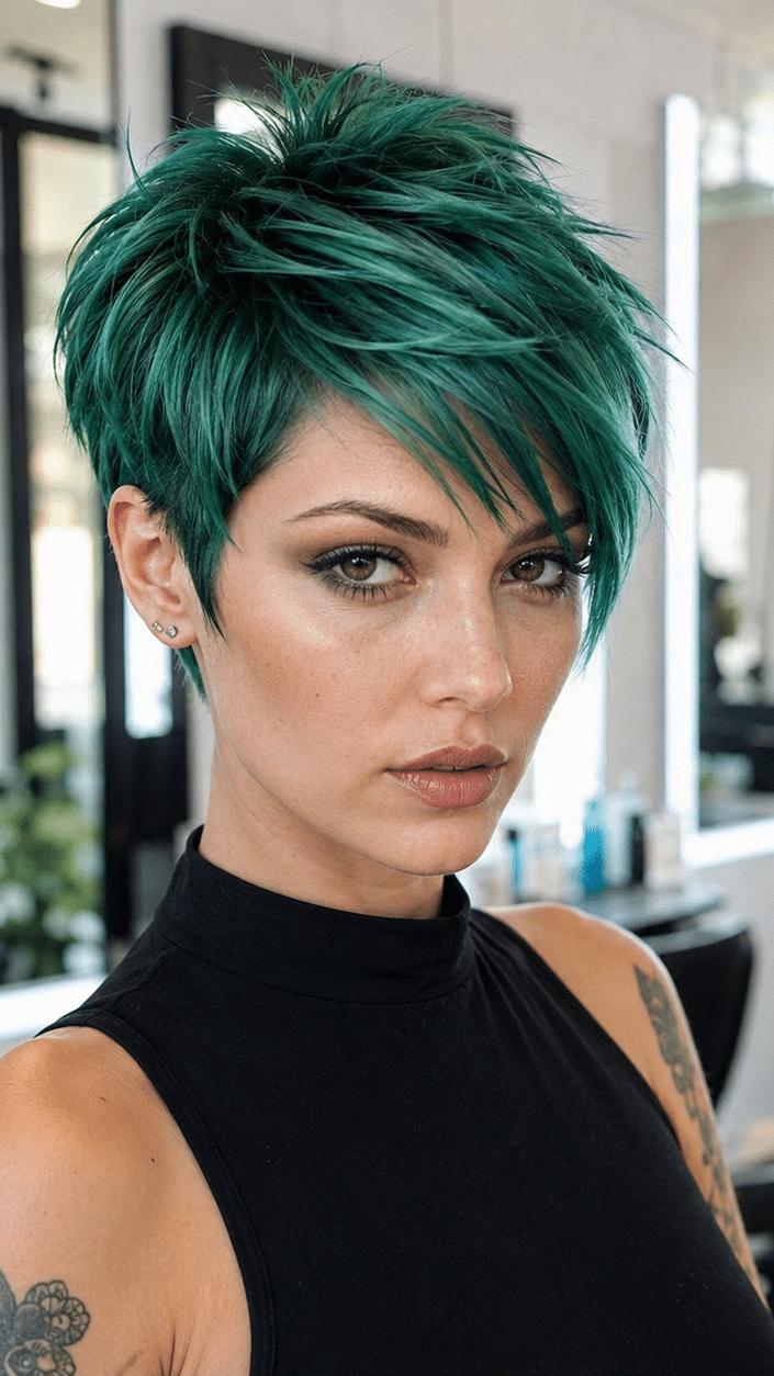 Emerald Teal Edge Pixie Hair