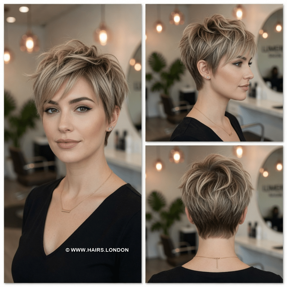 Soft Mushroom Blonde Pixie Hair