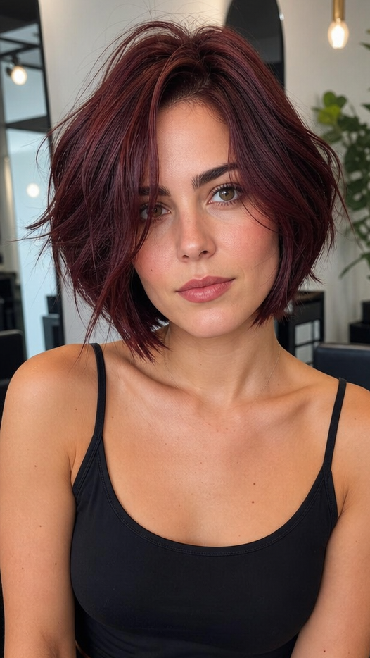 46 Asymmetrical Bob Haircuts Rich Merlot Burgundy Hair