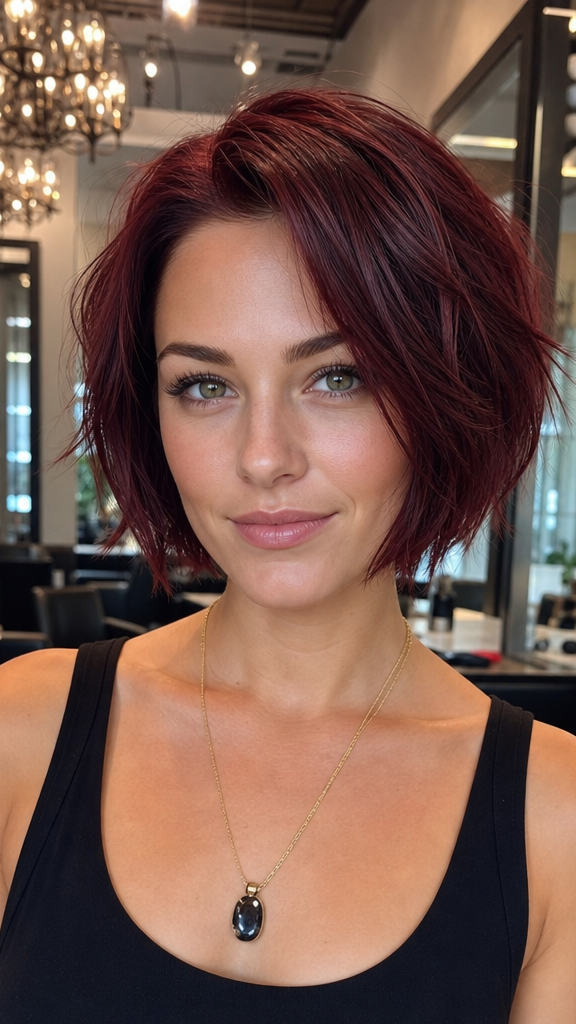 Ruby Wine Choppy Bob Hair