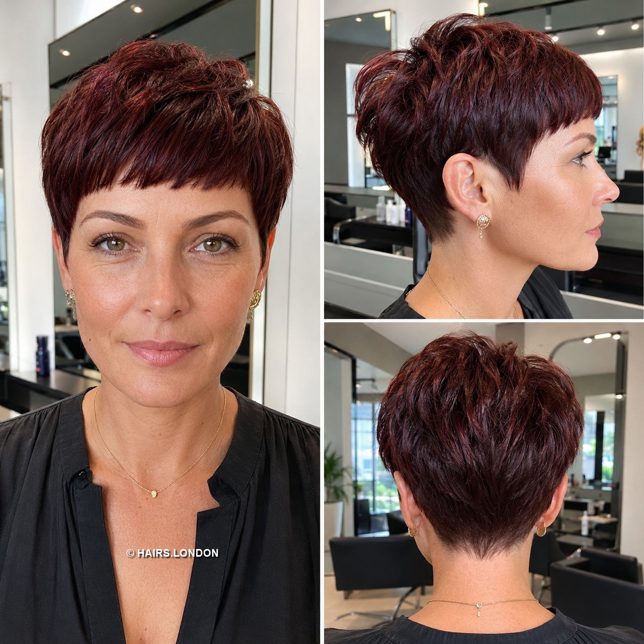 Rich Mahogany Layered Pixie Hair