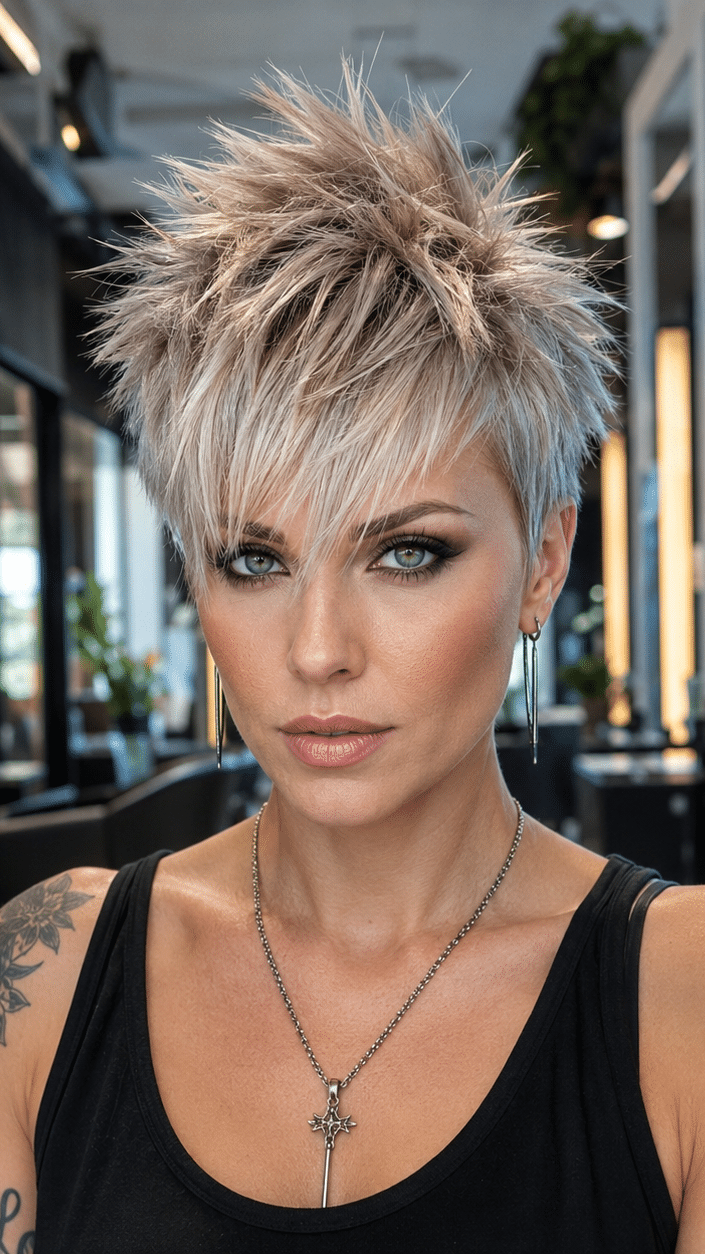 Frosted Champagne Spike Pixie Hair