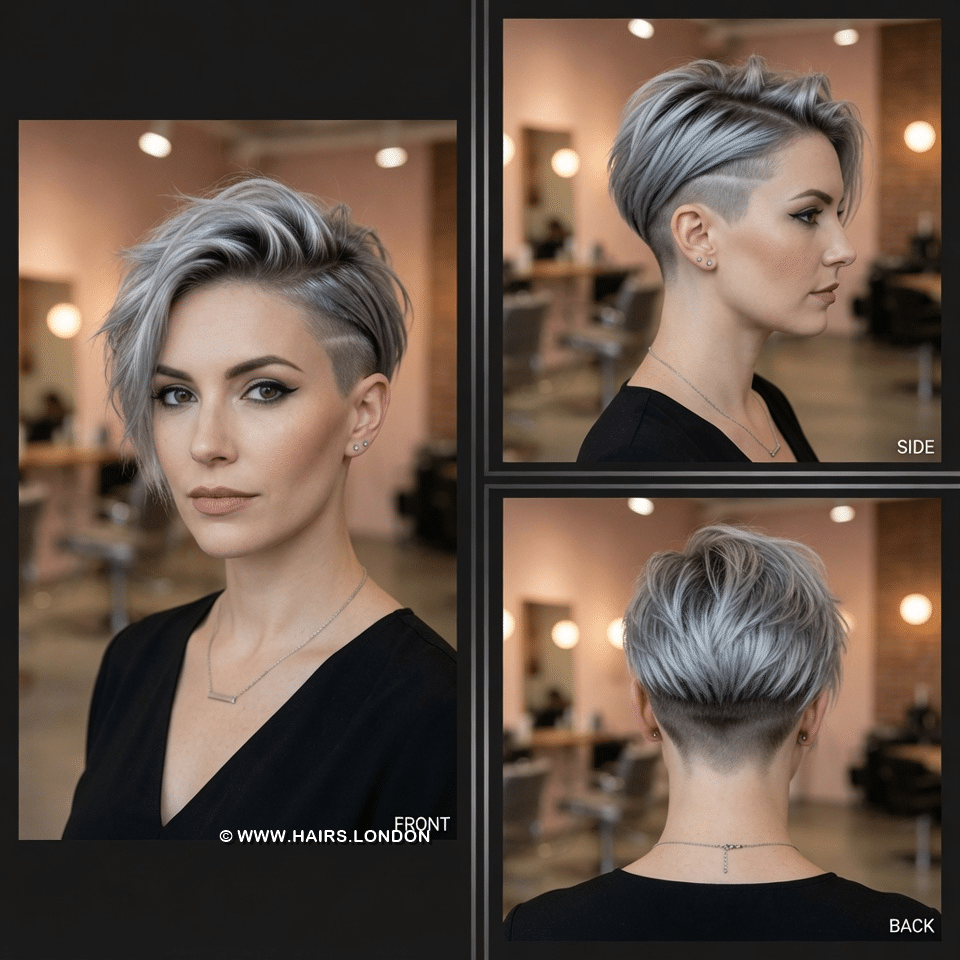 Smoky Silver Undercut Pixie Hair