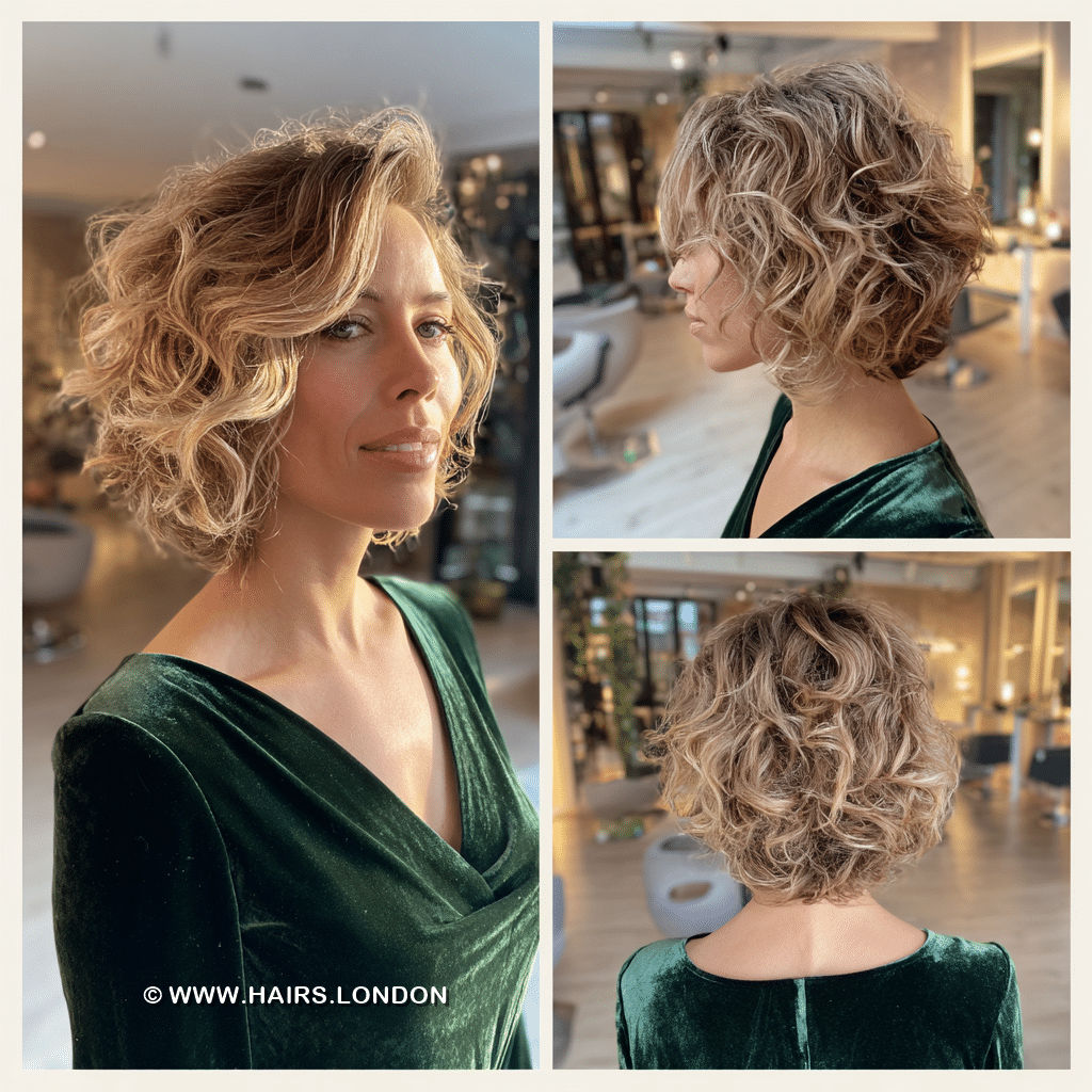 Champagne Beige Curly Bob Hair
