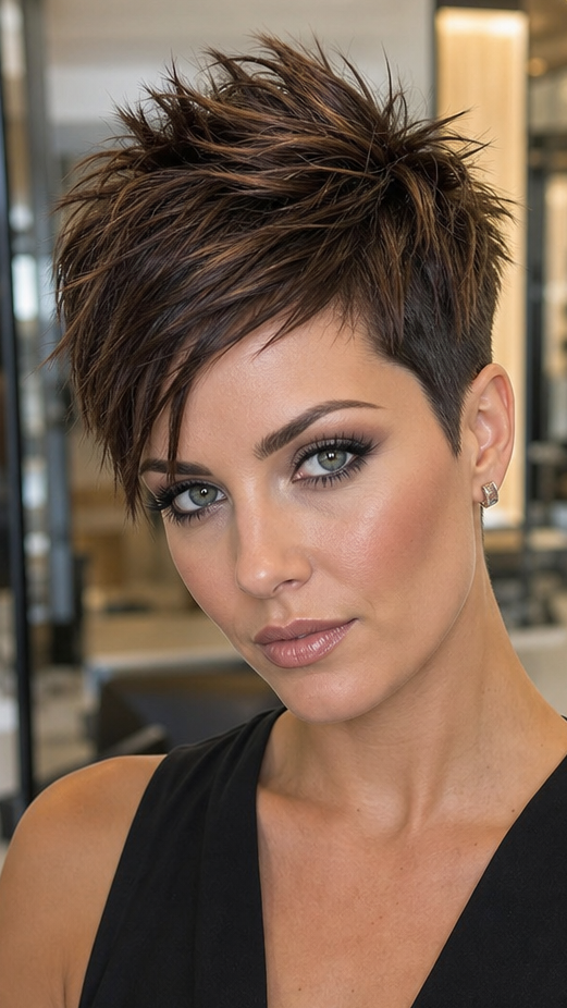 56 Chic and Modern Pixie Cuts Cinnamon Mocha Brunette Hair