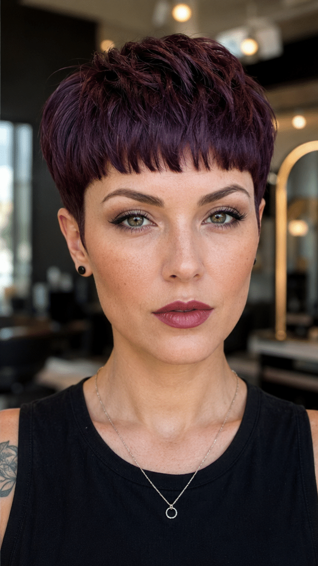 Deep Plum Velvet Pixie Hair