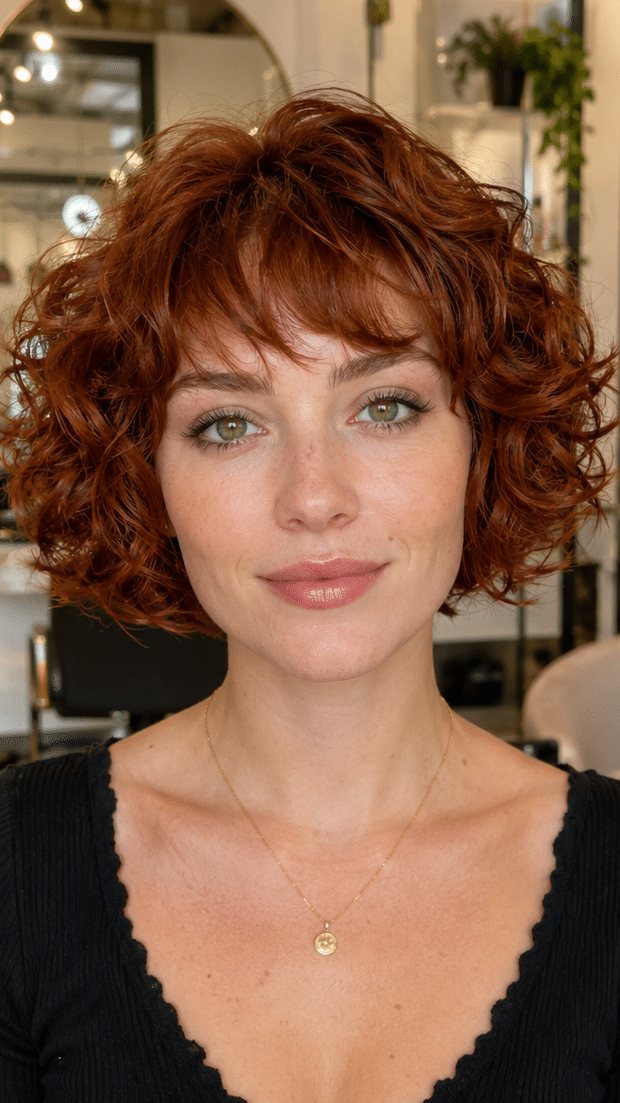 Burnished Copper Curly Bob Hair