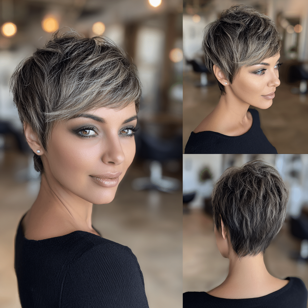 Smoky Ash Brunette Pixie Hair