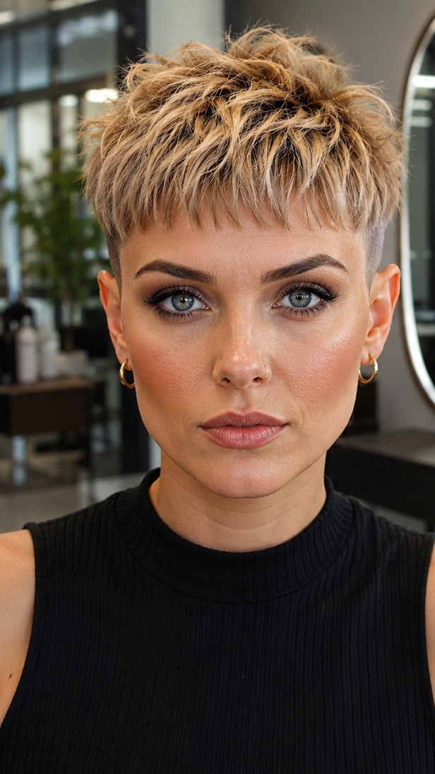 54 Unique Undercut Pixie Cuts and How to Wear Them with Confidence Honey Beige Frost Hair