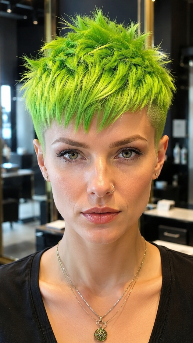 60 Unique Undercut Pixie Cuts and How to Wear Them with Confidence Neon Toxic Lime Hair