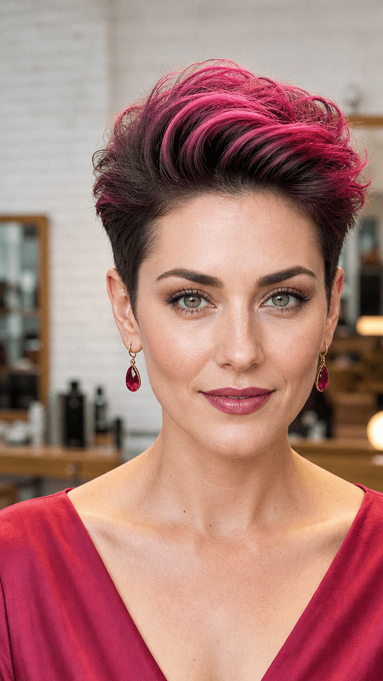 61 Chic and Modern Pixie Cuts Raspberry Magenta Pixie Hair