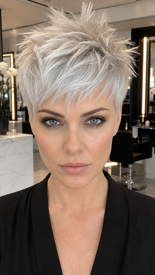 60 Unique Undercut Pixie Cuts and How to Wear Them with Confidence Arctic Pearl White Hair
