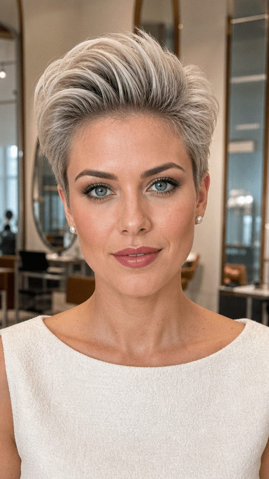 60 Fresh Pixie Cuts to Rock in 2026 Frosted Champagne Silver Hair